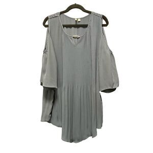 Cato grey cold shoulder lampshade pleated blouse high low